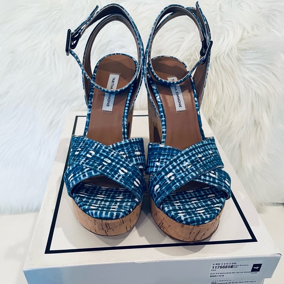 TABITHA SIMMONS gingham Elena blue NWT check cork platform volley 37 and 38.5 - Picture 13 of 16